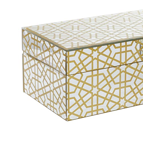 Cosmoliving By Cosmopolitan Wood Geometric Hinged Lid Jewelry Box, Set Of 2 11", 9"W, Gold #TOP3