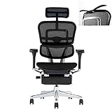 【ジャケットハンガー付】エルゴヒューマン2(Ergohuman2) オフィスチェア ヘッドレスト付き オットマン内蔵 メモリーロッキング機能付き PUキャスター プロ オットマン フレーム:ブラック メッシュ:ブラック EHP2-LPL-DR-BF-BK(PU) 関家具 445396