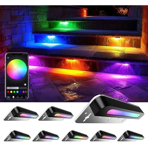 ASLONG 8PCS 7 inch RGB LED Hardscape Lighting, Retaining Wall Lights RGB Color Changing & Warm White, Low Voltage LED Landscape Lights Paver Lights Waterproof Outdoor Step Lights for Steps Cover
