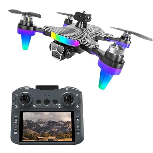 Ghbunuz 4.3インチ大画面ドローン、電調レンズ搭載、光流ホバリング、ブラシレスモーター、二眼カメラ、縦横俯瞰撮影対応、90度電調カメラ、120度広角、折りたたみ式、LEDナイトライト、ジェスチャー撮影、3歳、5歳、7歳、子どもの日、クリスマス、誕生日プレゼント (A,電池*1)