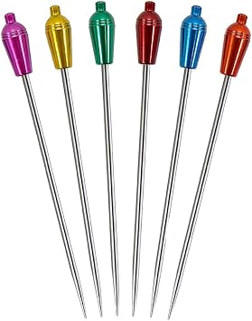 Prodyne Stainless Steel Cocktail Shaker Heads, Cocktail Picks, Set of 6