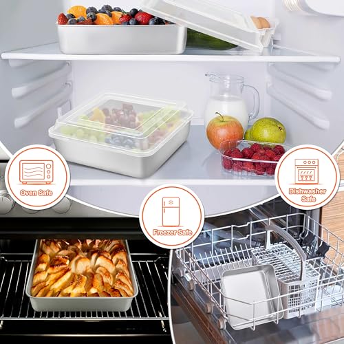 Herogo Baking Pan with Lid(2 Pans + 2 Lids), 9''x 9'' Stainless Steel Nonstick Square Deep Cake Pan, Rectangle Cakes Bakeware for Brownies Casseroles, Non Toxic & Dishwasher Safe, Set of 2 by Herogo - Image 6
