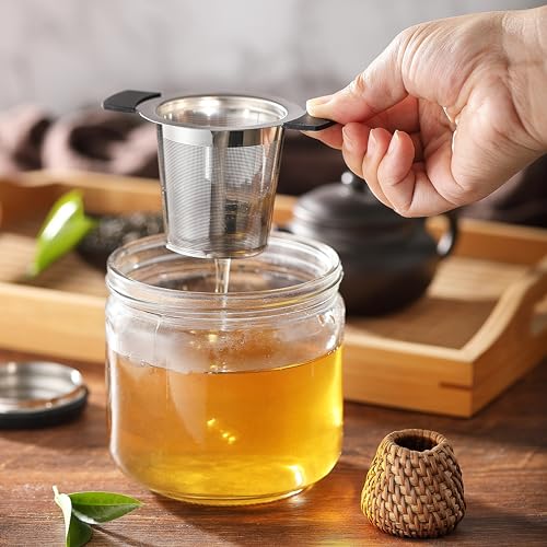Tea Strainers for Loose Tea, Lccowot Stainless Steel Loose Leaf Tea Steeper Strainer with Heat-Resistant Silicone Handle, Extra Fine Mesh Tea Ball Infusers for Hanging on Mugs Cups (Dishwasher Safe)