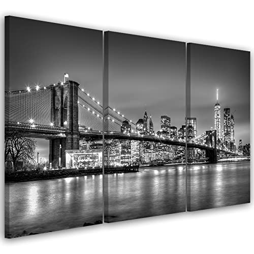 Feeby 3 pièces Tableau déco mural 60x40 cm Le pont de Brooklyn Manhattan New York Image décoration Murale Design Chambre d'enfant Immeubles Grattes ciels...