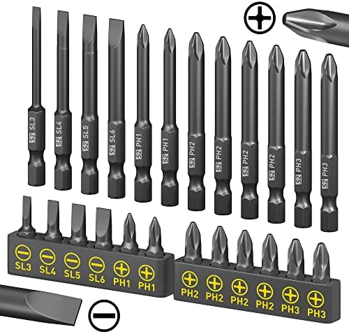 Amartisan 24-piece Screwdriver Bit Set | Magnetic Slotted Phillips driver bit set | S2 Steel, long 1" and 2.3" Head Drill Bits Set