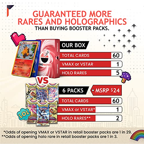 Pokemasters Vmax - Vstar Bundle | 60 Cards | 1X Random Vmax Or Vstar Ultra Rare Holographic Card Guaranteed | 100% Authentic Cards | 10 Additional Holo Cards Included + Pokemasters Deck Storage Box #TOP3