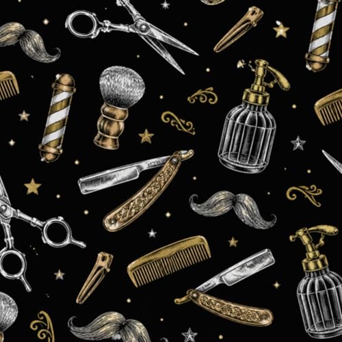 Kanworse Peel and Stick Wallpaper Barber Tools Seamless White Barber Tools Black Retro Style Art 24"x118" Contact Paper Removable Self Adhesive Wall Mural Wall Decor for Bedroom Kitchen Cabinets