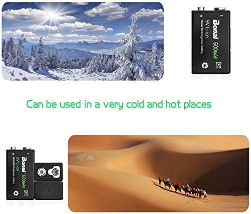 Bonai Rechargeable 9V Batteries 600Mah High Capacity 9V Rechargeable Batteries,(4 Pack) 9 Volt Lithium Batteries For Smoke Alarms Metal Detector Etc - Long-Lasting & Economical #TOP5