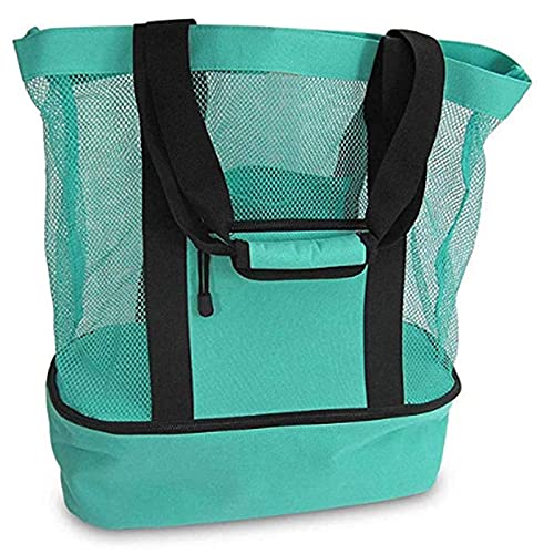 FBWSM Sac de Plage en Maille, Sac fourre-Tout de Camping fermé avec Fermeture éclair surdimensionnée, Compartiment réfrigérateur Pliable, pour activités de Plein air en Famille-Green Cover