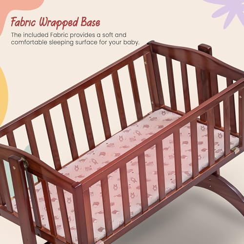 Image of Baybee Bumble Wooden Cradle for Baby | Baby Swing Cradle with Swing Lock Function, Infants Bassinet for New Born Babies with Fabric Wrapped Base | Wooden Kids Bed Crib for Babies Boy Girl (Deep Brown)