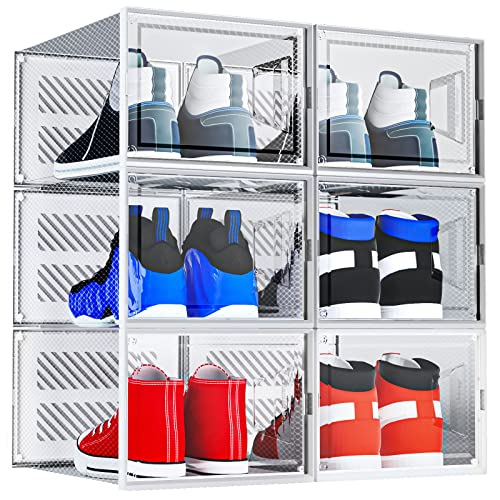 Extra-Large-Shoe-Storage-Boxes-6-Pack-Clear-Shoe-Boxes-StackableShoe-Organizer-for-ClosetSpace-Saving-Plastic-Foldable-Shoe-Holders-Containers-Bins-with-Lids