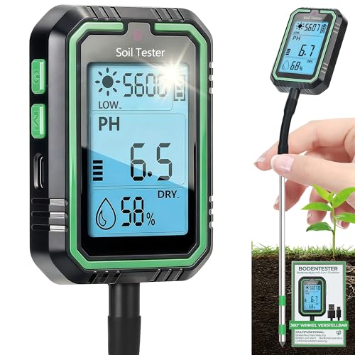 Rhein-B® Feuchtigkeitsmessgerät Pflanzen, 4-in-1 Digital Plant bodenmessgerät with ph messgerät Erde/Temperature/Feuchtigkeit/Licht für Gartenarbeit, Farm, Rasen, Landwirtschaft und Outdoor-Pflanzen
