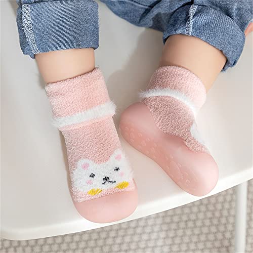 Baby Sock Shoes Baby Walking Shoes Infant Boys Girls Animal Cartoon Shoes Toddler Fleece WarmThe for (Pink, 5.5 Infant)2