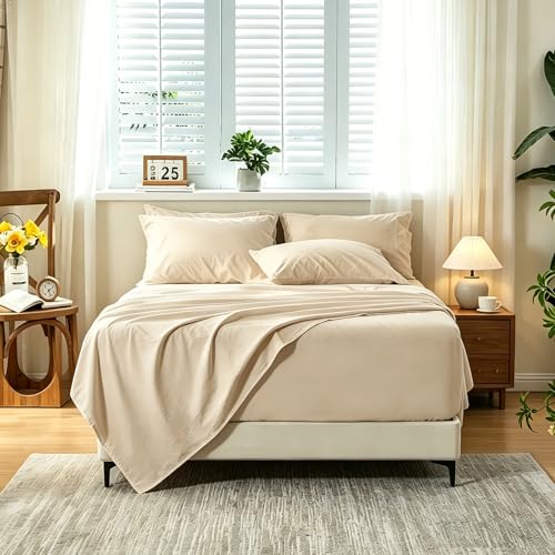 MEISHANG Stone Washed Linen Sheets California King, 18-24"Extra Deep Pocket