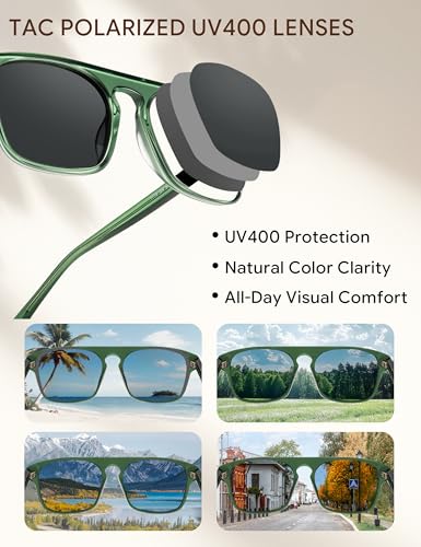 Image of BIRCEN Mens Acetate Polarized Sunglasses: Retro Square Sun Glasses UV400 Protection Anti-Glare Shades for Driving Travel