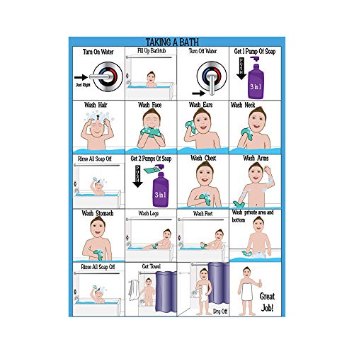 All New! ABA/OT Approved Step-by-Step 9X12" Set of 5 Visual Schedules. Potty Training, Bathing, Shower, Teeth Brushing, Hand Washing.for Autism/Special Needs. Independent Living & Personal Hygiene - Image 3