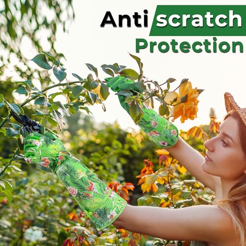 Image of HANDLANDY Rose Pruning Gloves for Men Women, Thorn Proof Gardening Gloves | Long Leather Gardening Gloves, Breathable Leather Gauntlet, Best Garden Gifts & Tools for Gardener (Grass Green, L)