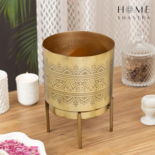 Image of Raaga Gold Metal Planters with Stand | Pack of 1| Planter - 10 Inch (Height) 7 inch (Diameter) | Planters for Living Room, Bedroom Decor (Pack of 1)