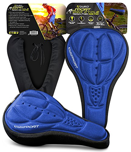 Aduro Sport Bike Seat Cushion Cover Pad with Memory Foam for Bicycle Narrow Seat Saddle, No Installation Needed, Bounce Free - Enjoy Longer Rides, Water Resistant (Blue)