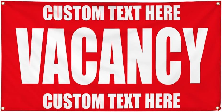 Custom Vinyl Banner Multiple Sizes Vacancy Red Promotion Business General Business Outdoor Weatherproof Industrial Yard Signs 4 Grommets Personalized Text Here 16x40Inches