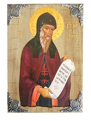 Icône orthodoxe Saint Gerasimos grecque en bois cadeau baptême P16