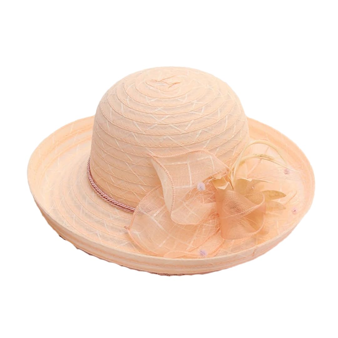 Yeuyyben Cappello da donna estivo elegante cappello da sole con fiore Fedora cappello da festa matrimonio chiesa cappelli cloche cappello a tesa larga spiaggia Cap