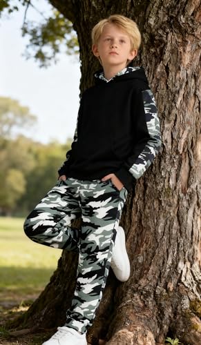 Image of KIDLAGA Toddler Boy Clothes Long Sleeve Hoodie Sweatsuits Tops and Pants Boys Fall Winter Color Block Outfits Set 5-12 Years