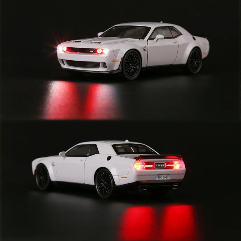 Image of Invite Enterprise 1:24 Dodge Challenger SRT Exclusive Alloy Metal Pull Back Die-cast Car Model with Sound Light Mini Auto Toy for Kids Metal Model Toy Car with Sound and Light(Grey-Color)
