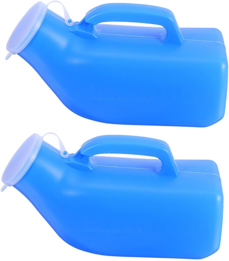 VILLCASE 2 piezas de orinales portátiles masculinos con tapa, botellas para orinar de 1200 ml herméticas de plástico para hombres, uso en viajes, al aire libre, emergencias, ancianos y como ayuda para baño miniatura 1