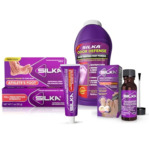 Silka Emergency Foot Care Kit Max Strength Antifungal Liquid Odor-Fighting Foot Powder Antifungal Cream for Athletes Foot Jock Itch and Ringworm Complete Solution for Healthy Feet