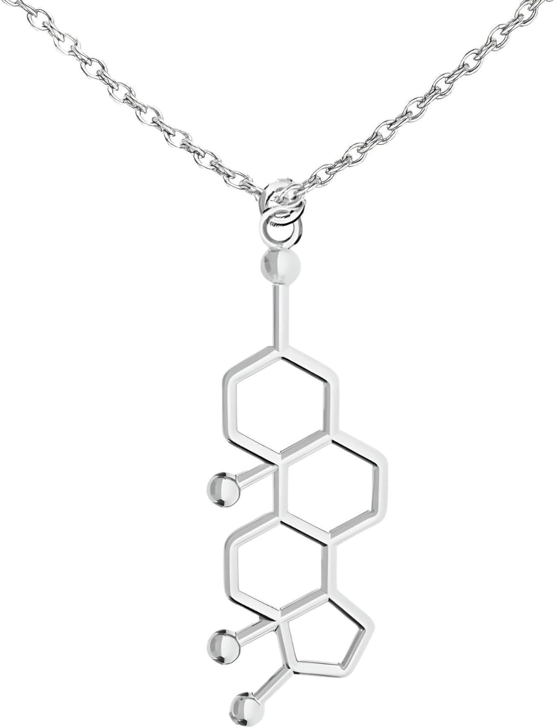 925 Sterling Silver Happiness Serotonin Molecule Necklace For Women - 14K Yellow Gold Science Necklaces Testosterone Pendant Chemistry Necklace Serotonin Charm Pendant Necklace Seratonin Jewelry