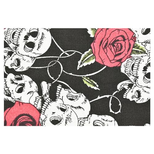 Image of Rose Pattern Colored Canvas Pencil Wrap Pencil Case Roll Up Holders Skull Pencil Organizers for Artist Adult Coloring Sketching Travel Storage With 72 Slots (Skull Rose)