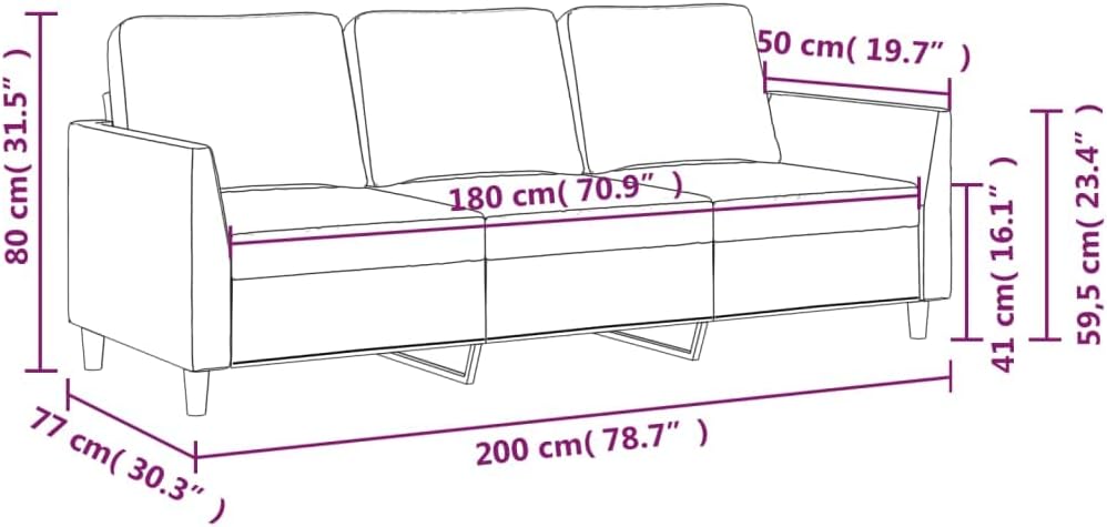 3-Seater Sofa Black Living Room Furniture