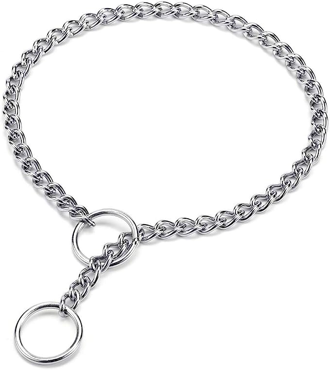 CLINESSHARAF Dog Chain Collar, Pet Adjustable Metal Chain Collar Row Neck Leash Gear Choke Chain Heavy Duty Walking Training for Small Medium Large Dogs (L)