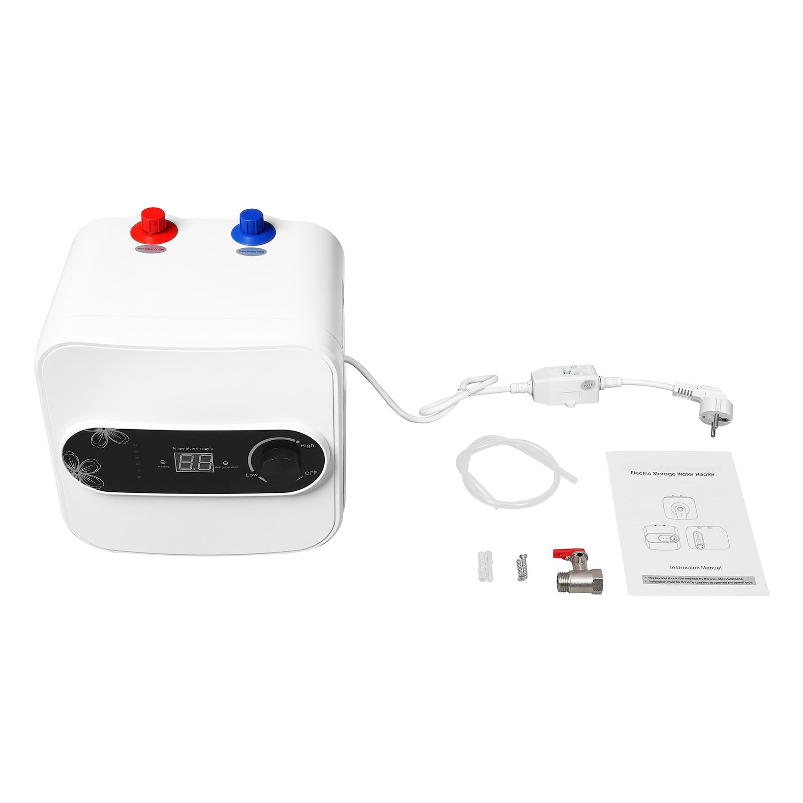 Mini Chauffe-Eau instantané, 8 l, Chauffe-Eau instantané sous Table, 1500 W, Chauffe-Eau, 220 V, Affichage numérique LED, Montage Mural, Autonome pour Cuisine, Salle de Bain, lavabo, Petit
