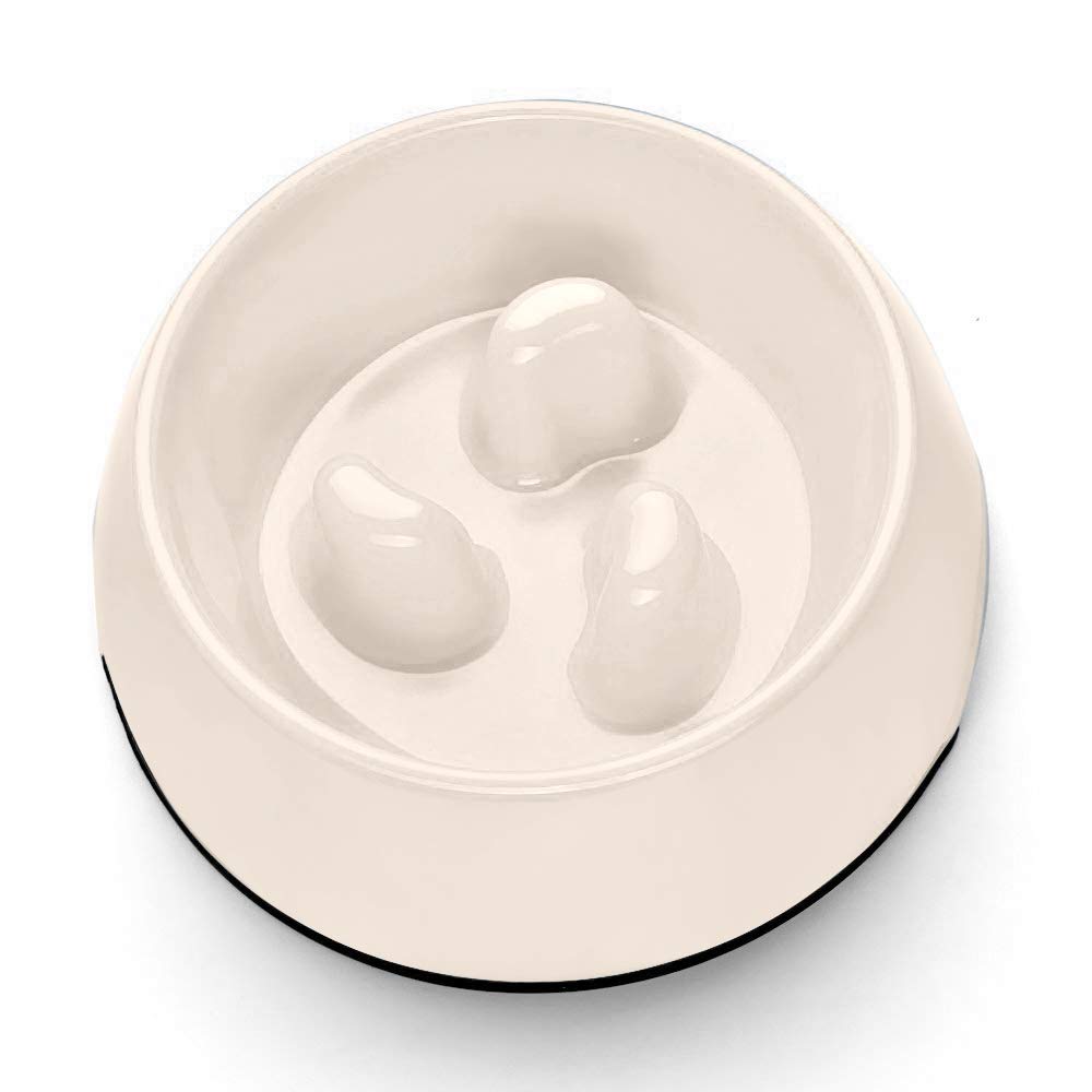 Flexzion Slow Feed Dog Bowl - Anti-Slip Slip Resistant Base Pet Animal Puppy Feeder Food Water Container Holder Dish Storage Anti-Gulping Three Columns Style 600ML, 2.5 Cup, 20oz Capacity