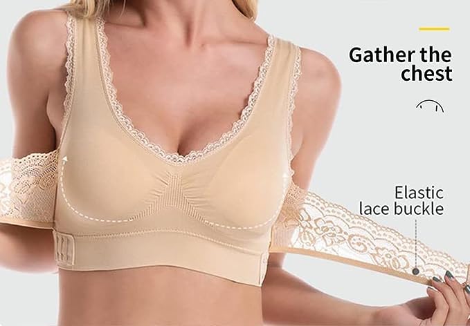 Front Cross Bras for Women,Front Cross Side Buckle Wireless Push Up Lace Bras,Wireless Haping Sports Bra for Seniors Girls2