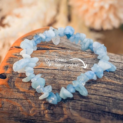 Lebensquelle Plus Aquamarin Splitterarmband | Handgefertigtes Elastisches Stretch Splitter Armband | Echter natürlicher Edelstein (Aquamarin)