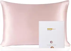 ZIMASILK 100% Pure Mulberry Silk Pillowcase for Hair and Skin Health,Soft and Smooth,Both Sides Premium Grade 6A Silk,600 Thread Count,with Hidden Zipper,1pc (Queen 20''x30'',Pale Pink)