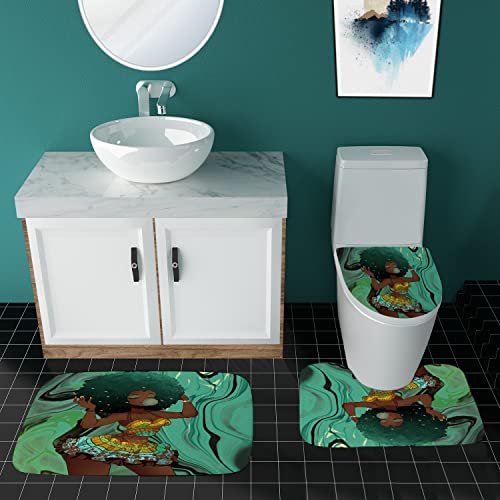 Izayoi 4Pcs Black Girl Shower Curtains Sets Kids Bathroom Sets Colorful Bubble Girl Cute Shower Curtains With Rugs And Toilet Lid Cover #TOP3