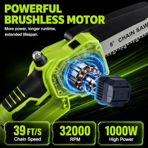 Image of TNELTUEB Mini Chainsaw, 6 inch & 8 inch Cordless Electric Chainsaw, 4.0Ah Batteries