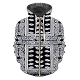 Ynrbeminb Fall Men's 3D Print Black Bandana Hoodies Sweatshirt Long Sleeve Zipper Hoody Cashew Flowe