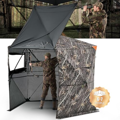 VEVOR Hunting Blind, 6-7 Person, 288 Degree 5 Side See-Through Ground Blinds with Carrying Bag, Portable Camouflage Tent, Durable Concealed Shelter with Silent Zipper Door and Window, for Turkey Deer by VEVOR - Image 3
