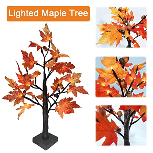 2 Pack Artificial Fall Lighted Maple Tree, Maple Tree Light For Fall Thanksgiving, 24"/2Ft Lighted Maple Tree, Fall Tree Lights, Artificial Autumn Fall Tree Light, Thanksgiving Decorations For Home #TOP1