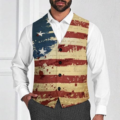 Grunge America Flag Men's Suit Vest Slim Fit V-Ncek Waistcoat Business Casual Vest2