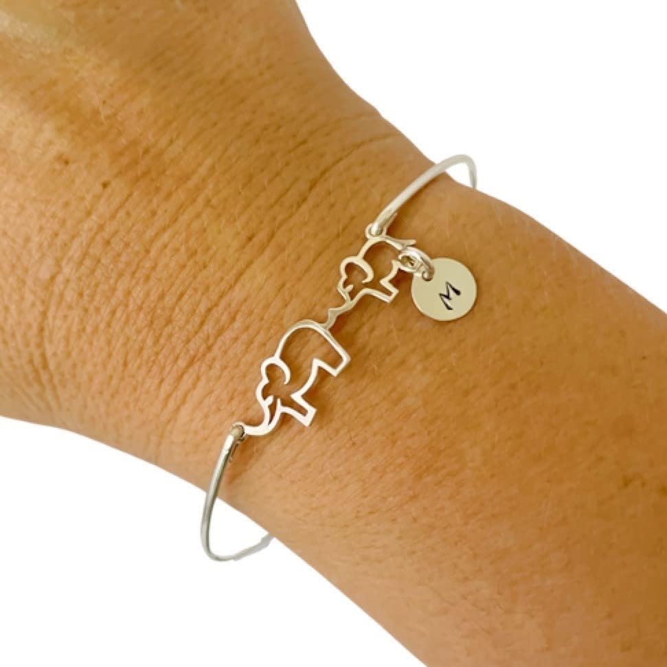 Personalized Mama Elephant Bracelet with 1 Baby elephant and Initial Charm, First Time Mom Gift Christmas Present for New Mom Jewelry - Image 2