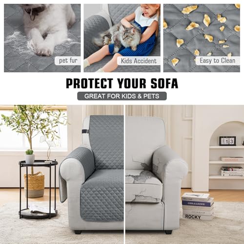 Image of TAOCOCO Sofa Protectors 1 Seater,Slipcover for Sofa,Sofa Cover for Pets,Sofa Slipcovers for Kids with Elastic Strap,Washable Sofa Cover Protect for Pets(Dark Grey)
