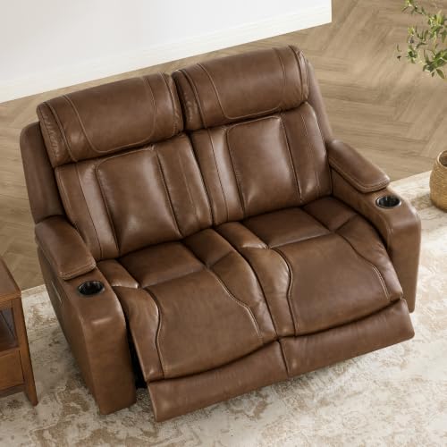 Image of Watson & Whitely Reclining Sofa Loveseat W Power Lumbar Leather Cafe Brown