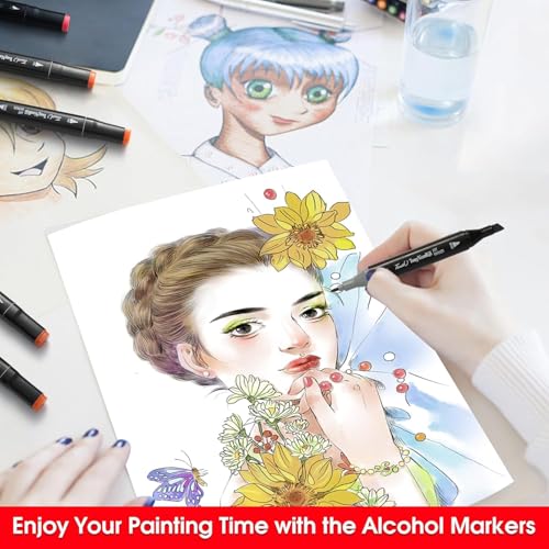 Marcador álcool cabeça dupla 80 cores, marcador de arte com suporte para caneta, conjunto de marcado