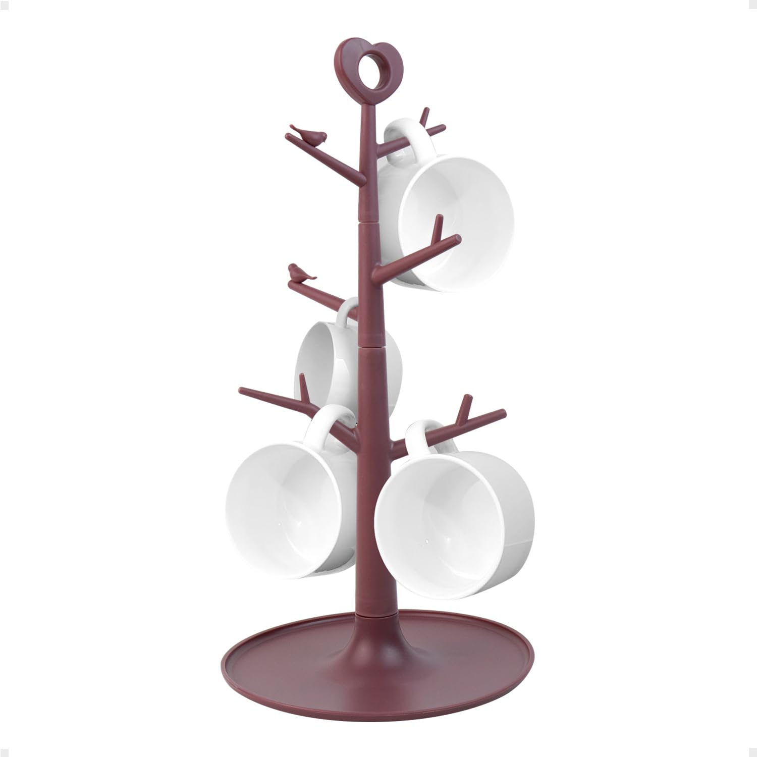 xyuayamz Soporte para Tazas, Porta Tazas de Árbol con 4 Ganchos, Soporte Tazas Cafe, Colgador Tazas Cocina, Organizador Tazas Para Mostrador de Cocina, Mostrador, Cafetería, Plásticos, Rosa